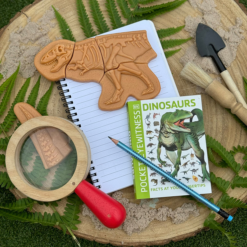 Dinosaur Fossil Puzzle with Dino Book & magnifying glass