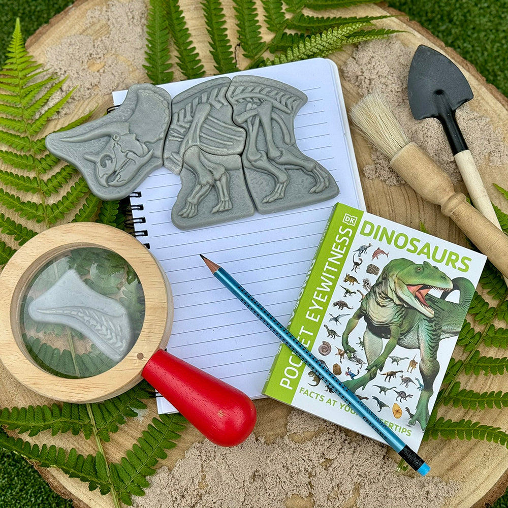 Dinosaur Fossil Puzzle with Dino Book & magnifying glass