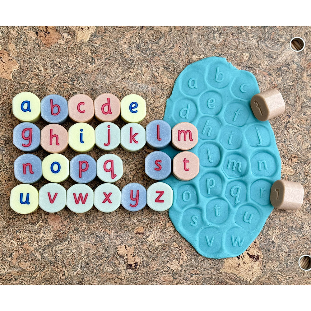 Using Tactile Lowercase Alphabet Stamping Stones with Modeling Dough