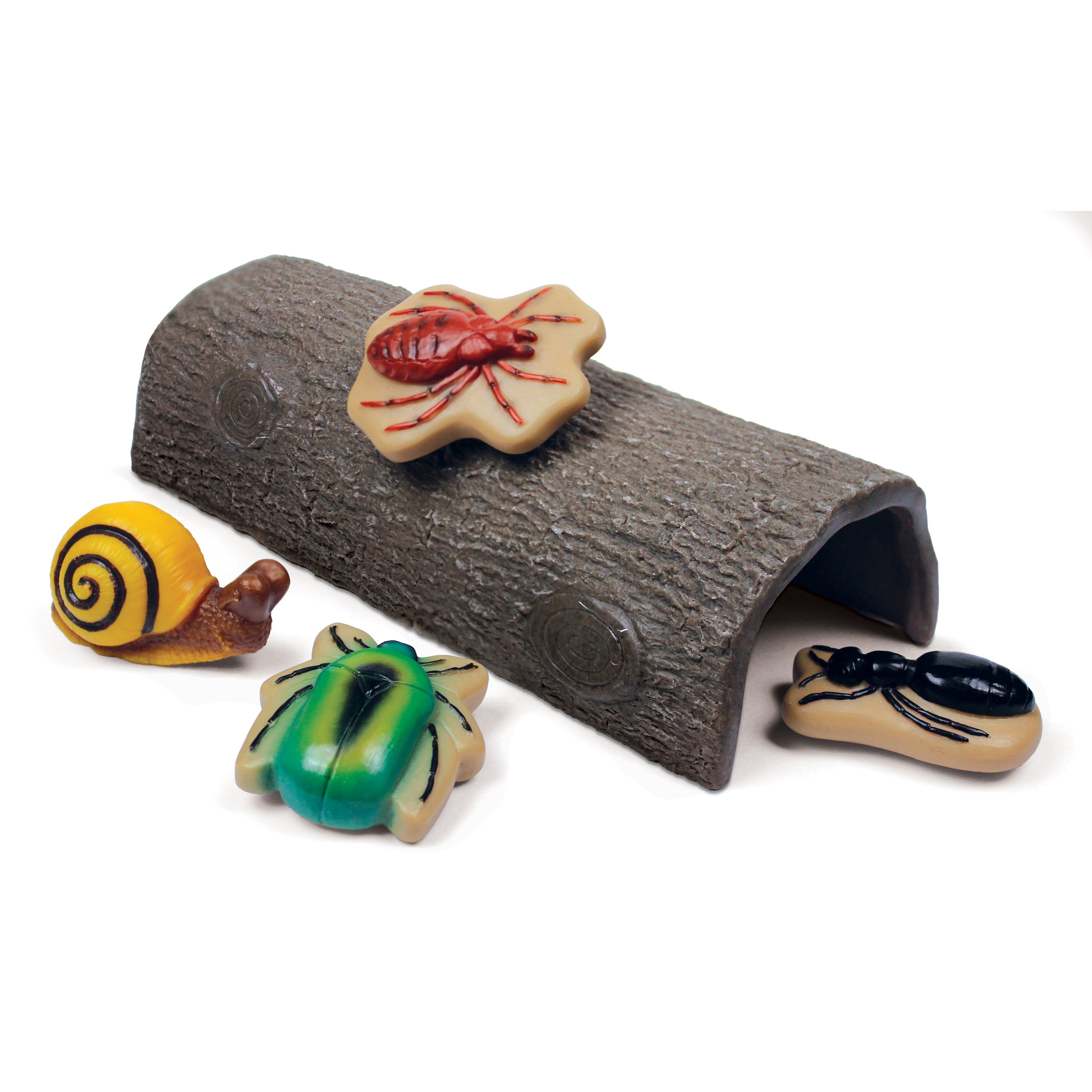 Small animal toy with a tunnel and various small figurines on a white background
