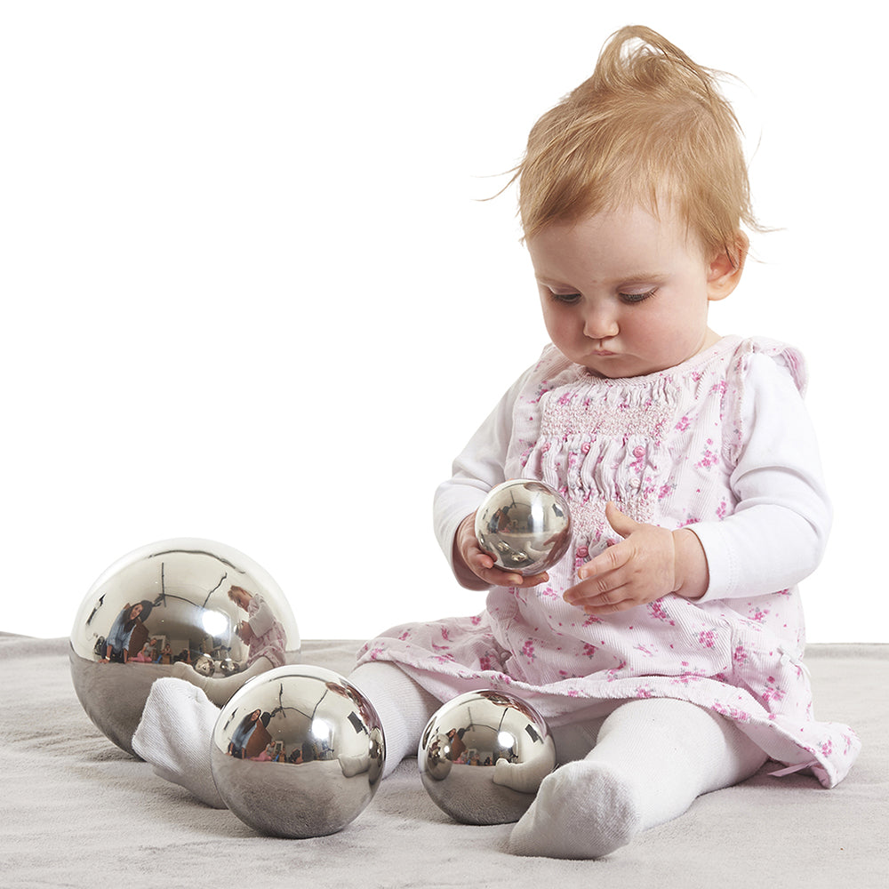 Baby Holding Sensory Reflective Mirror Balls 4-Piece Set in Various Sizes
