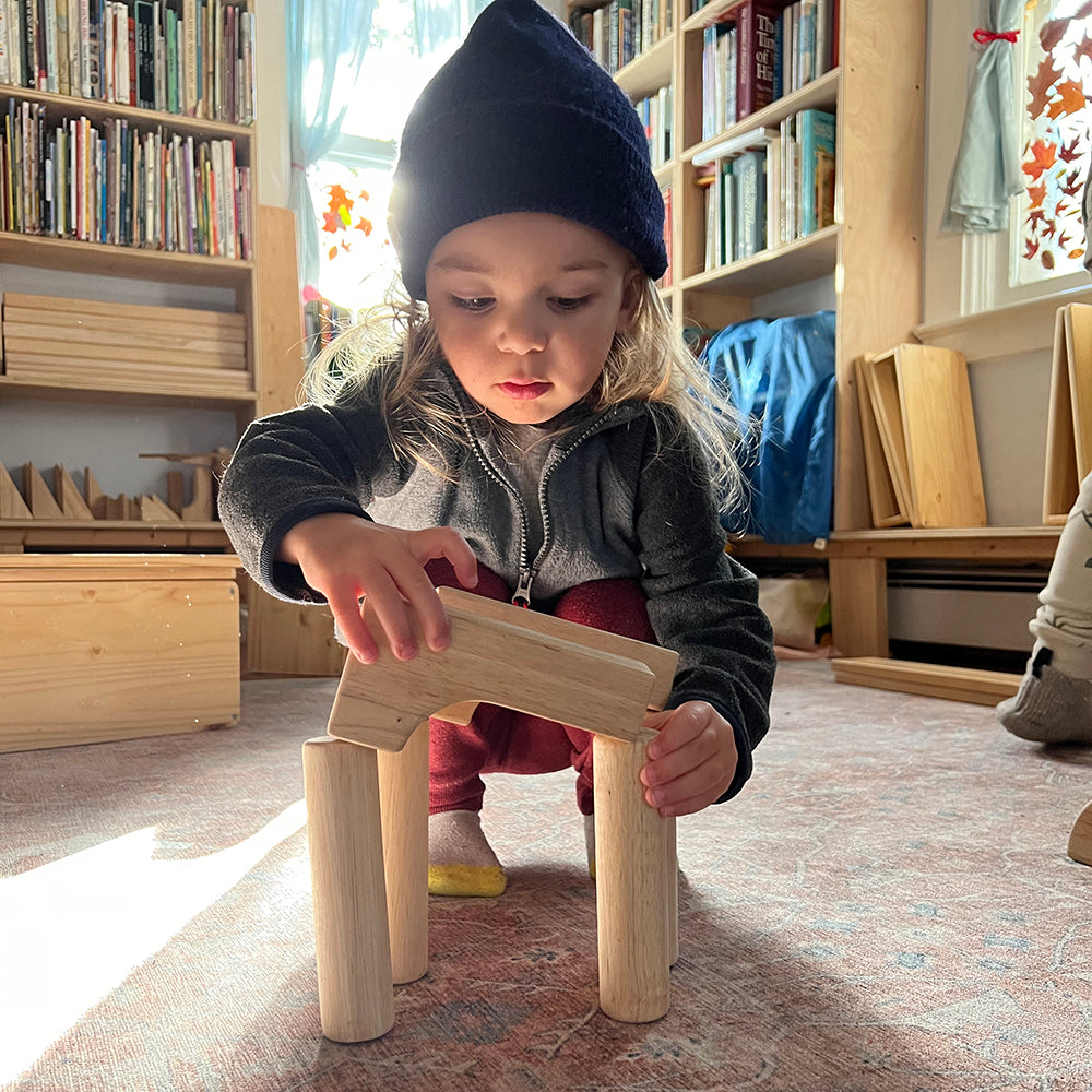 Kid Building with Wooden Unit Blocks