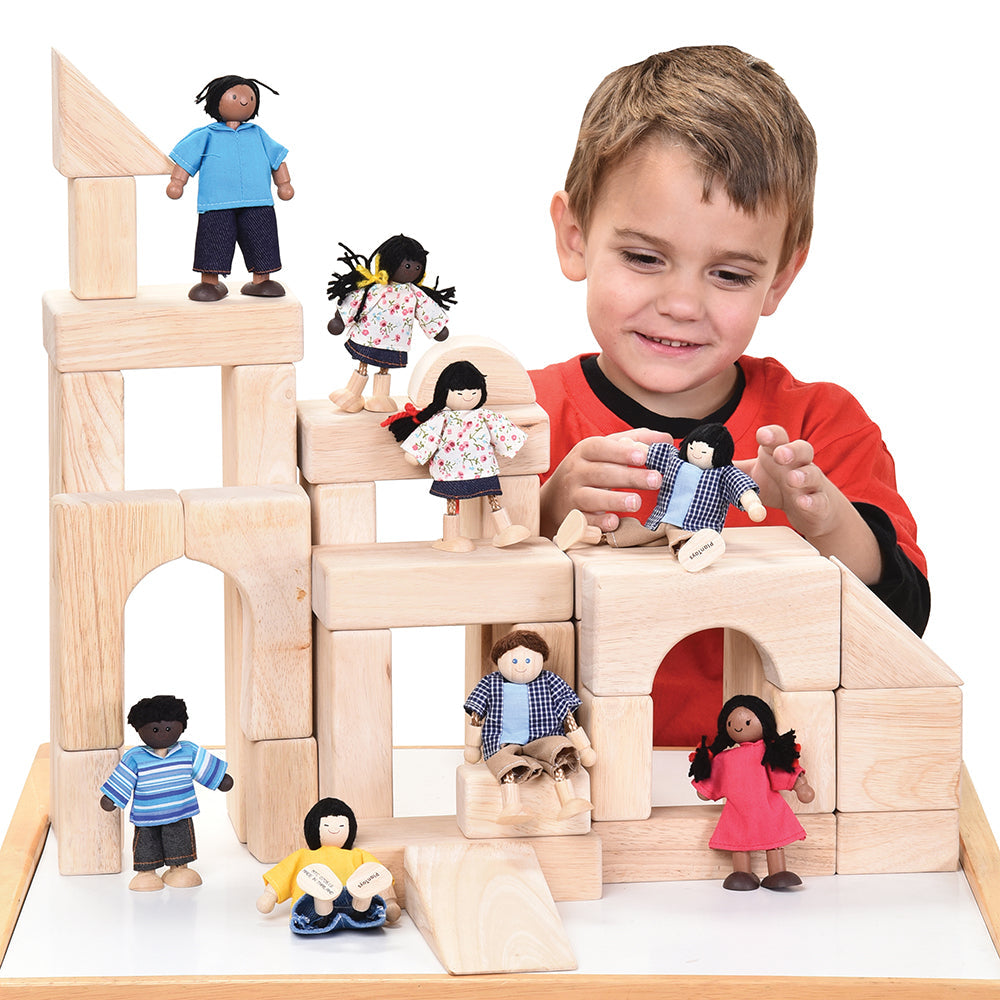 Adding Posable Multicultural Wooden Doll Families to Block Play
