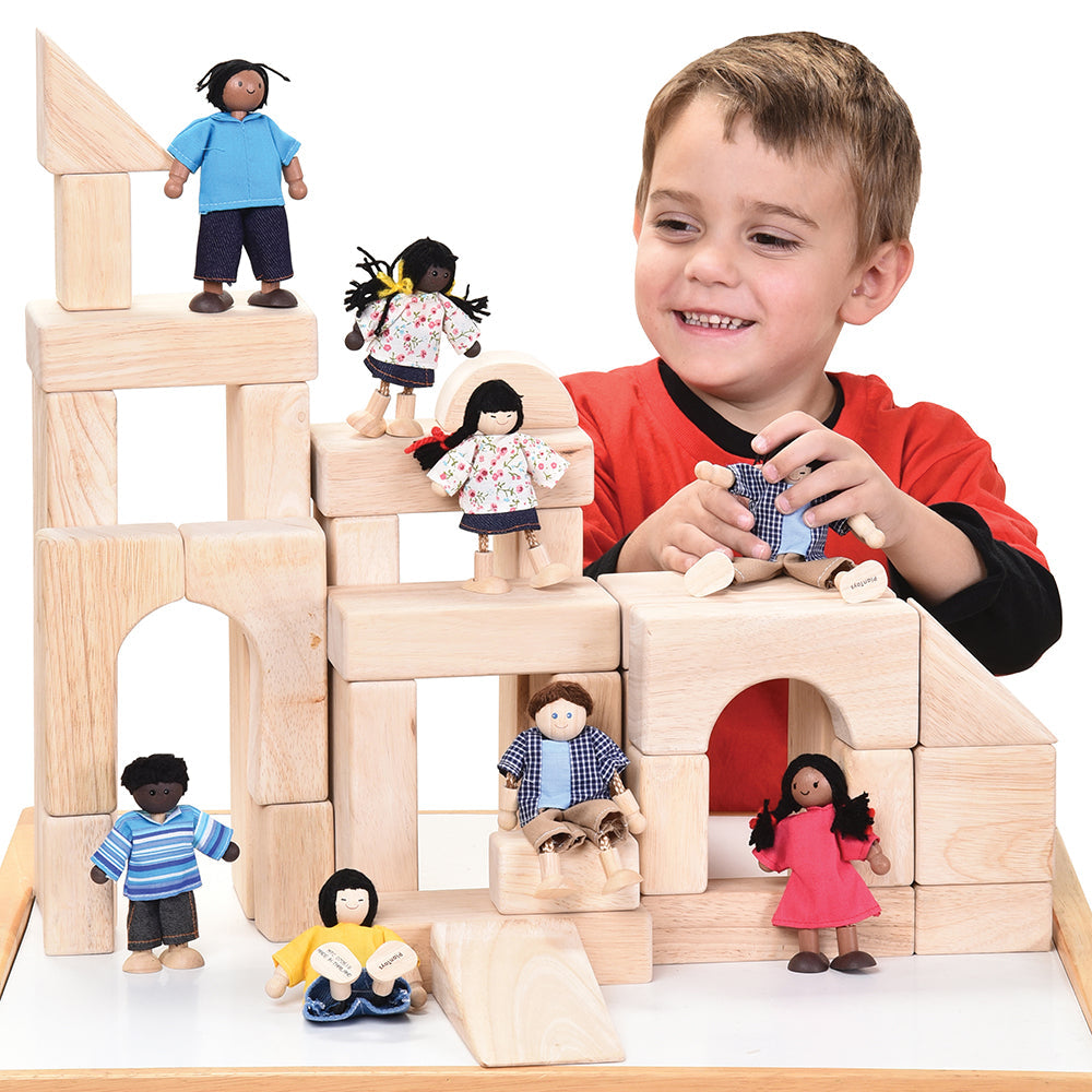 Adding Posable Multicultural Wooden Doll Families to Block Play