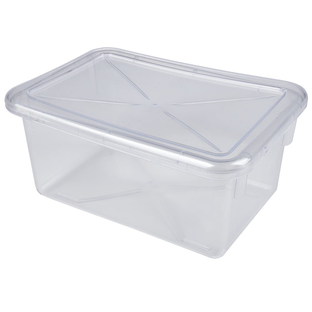 Clear Tough Tote | Durable Classroom Storage Bin Shown with Lid