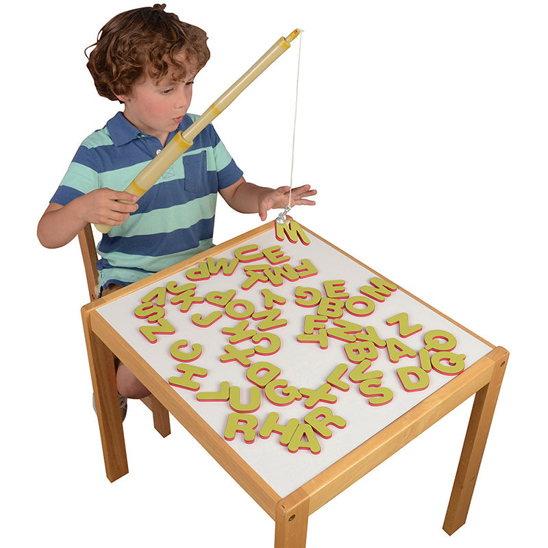 Kid Using Pole to Fish for Letters