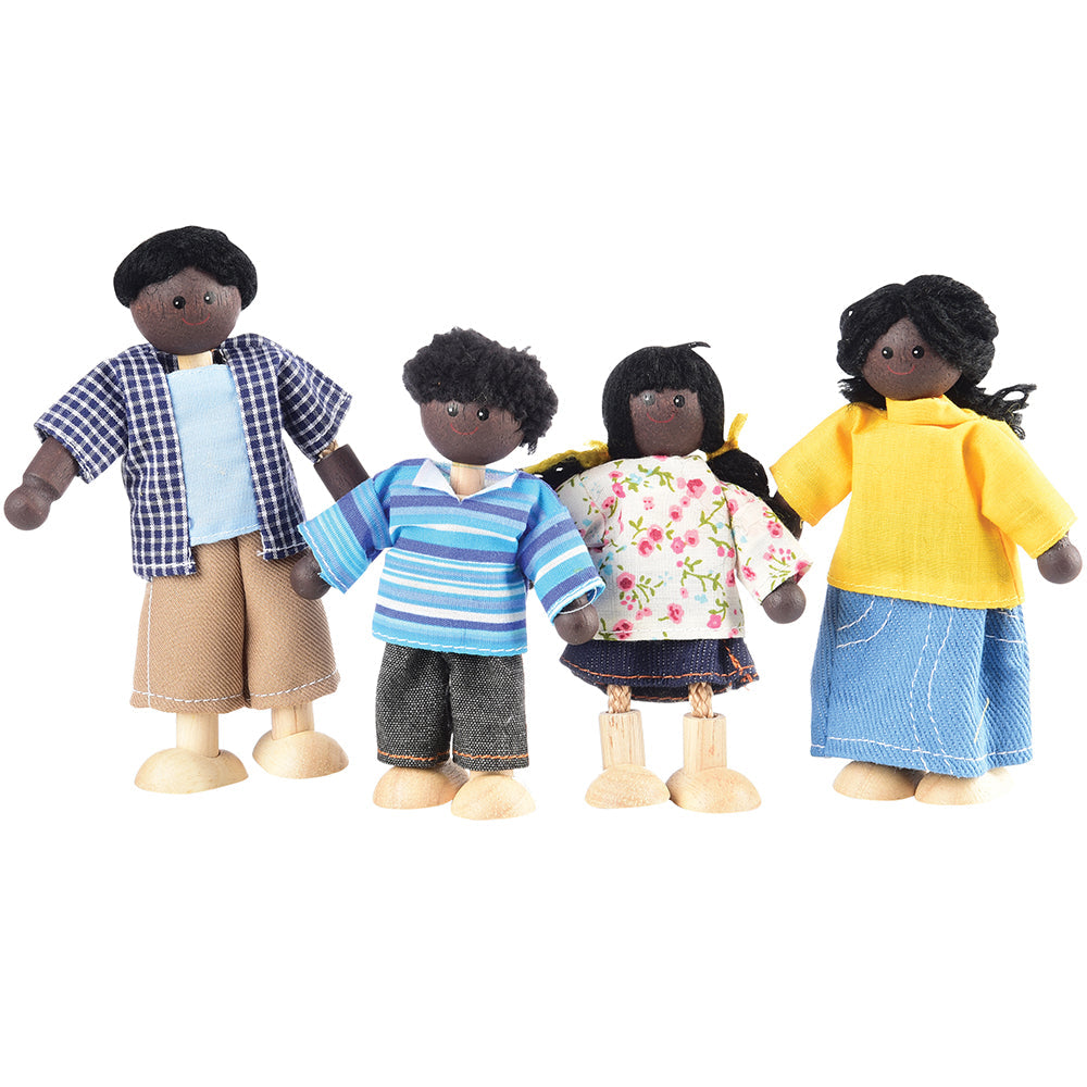Posable Dark Skin Wooden Doll Family