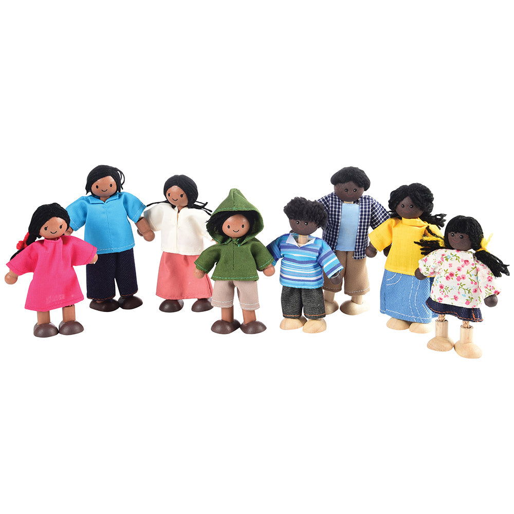 Posable Multicultural Hispanic & Dark Skin Wooden Doll Families