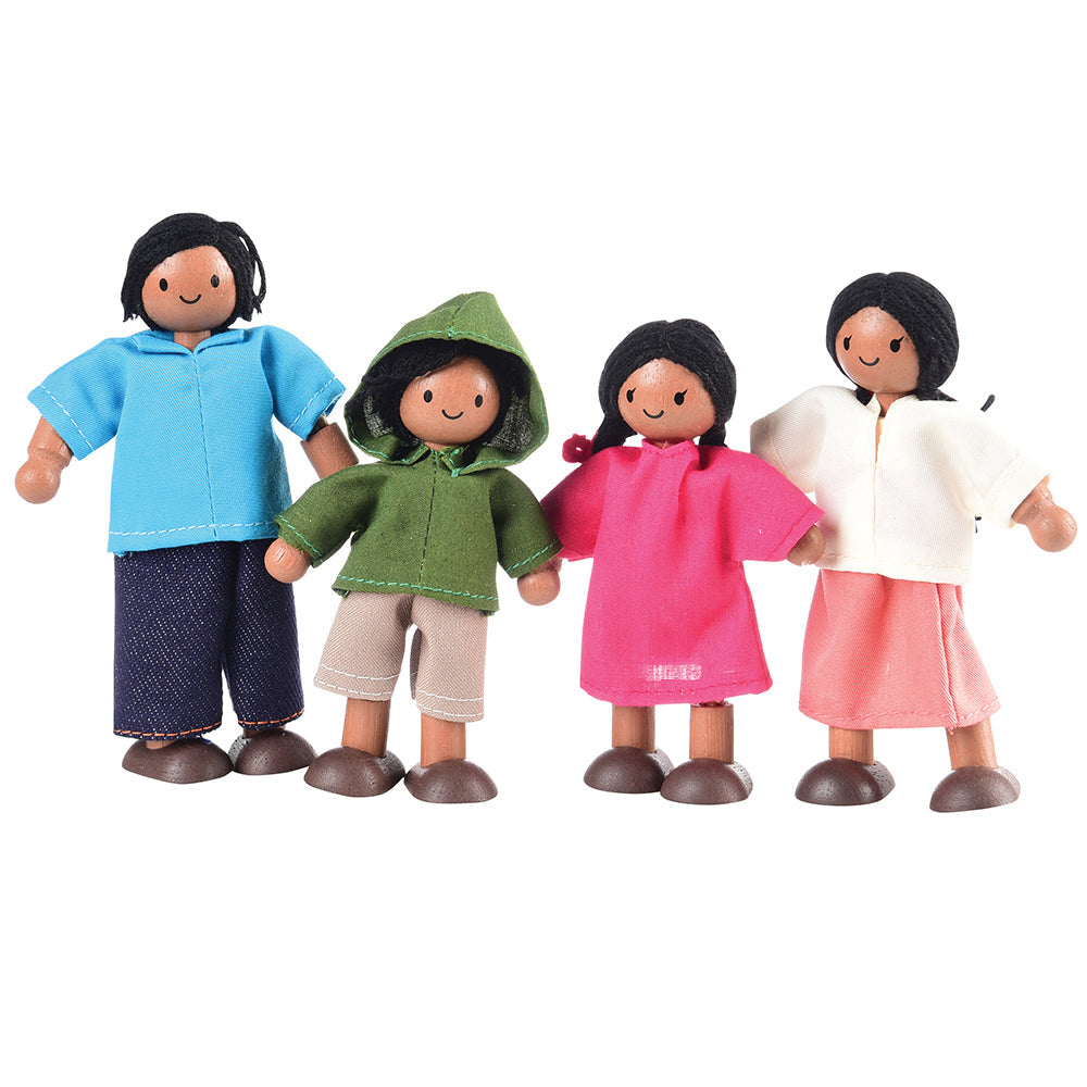 Posable Hispanic Wooden Doll Family