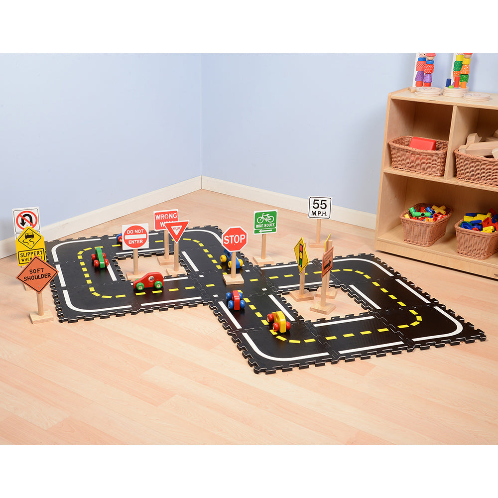 Road Builders Combo Set | 33-Piece Foam Roadway & Wooden Vehicle Playset in the Classroom