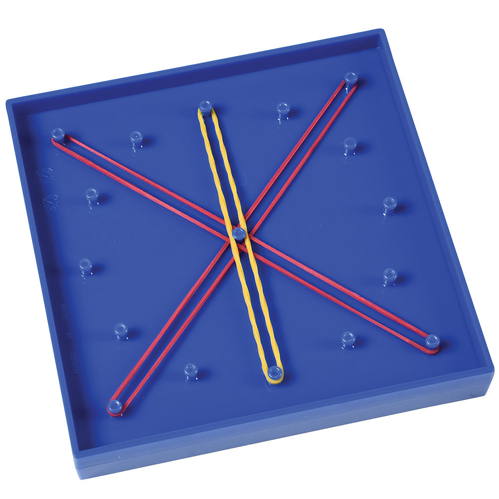 Blue Geoboard with yellow & red rubber bands