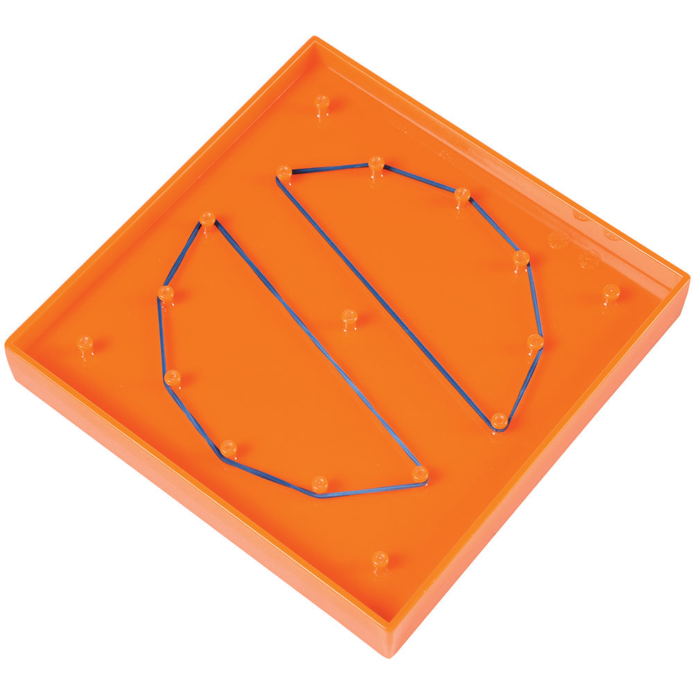Orange Geoboard with blue rubber band