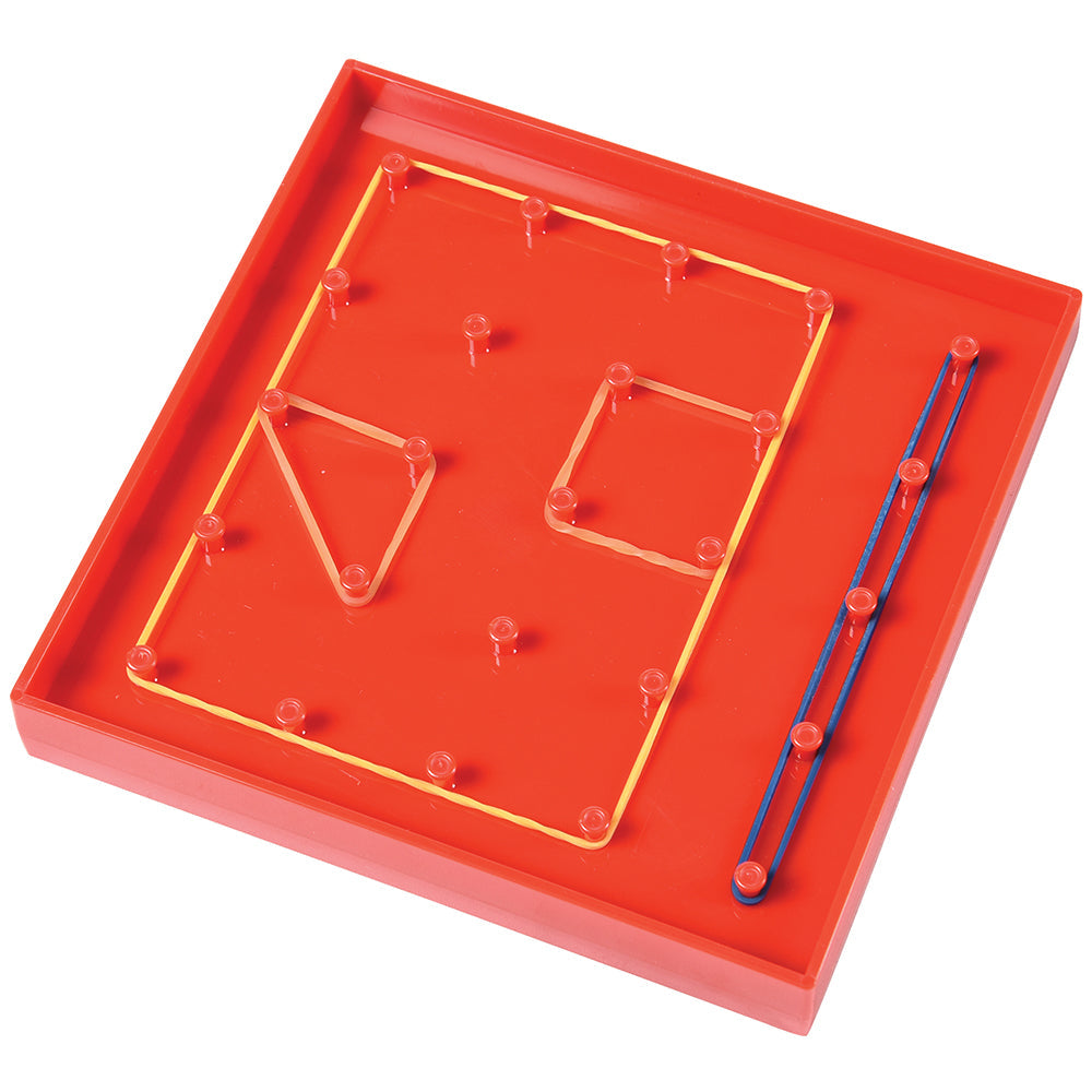 Red Geoboard with yellow & blue rubber bands