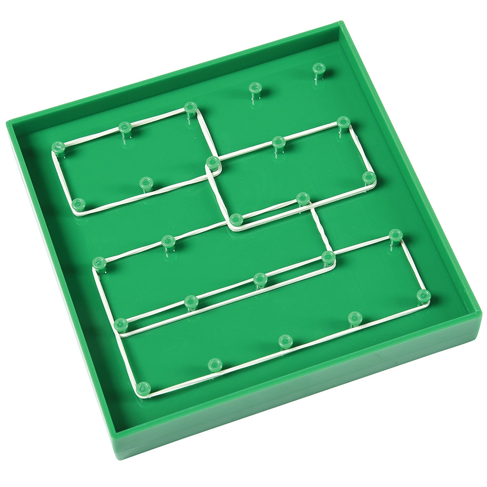 Green Geoboard with white rubber bands