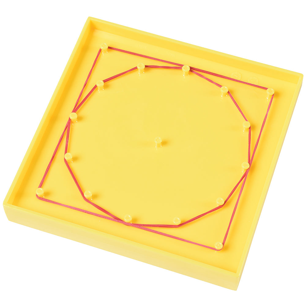 Yellow Geoboard with red rubber band