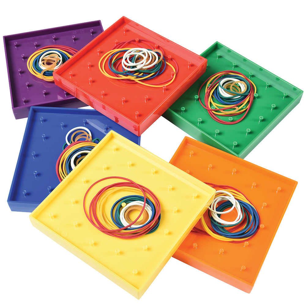 Set of 6 Geoboards with 20 Rubber Bands