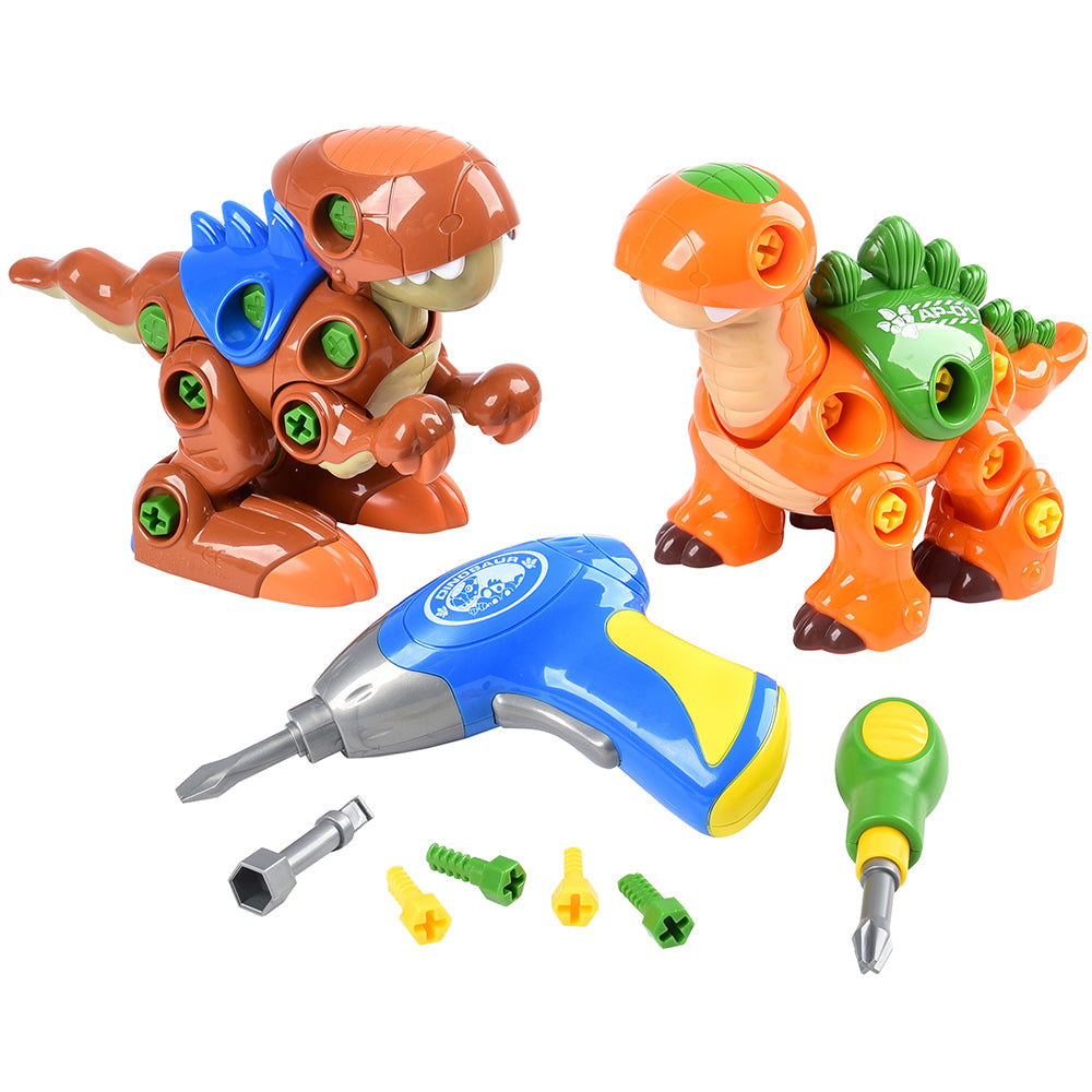 Create-A-Dino Construction Play Set | Build & Roll T-Rex and Stegosaurus with Tools
