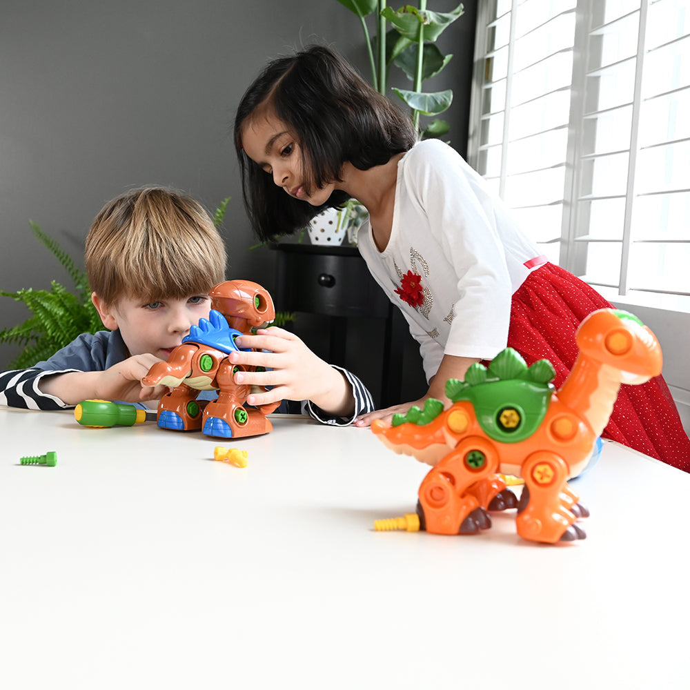 Two Kids Exploring Create-A-Dino Set