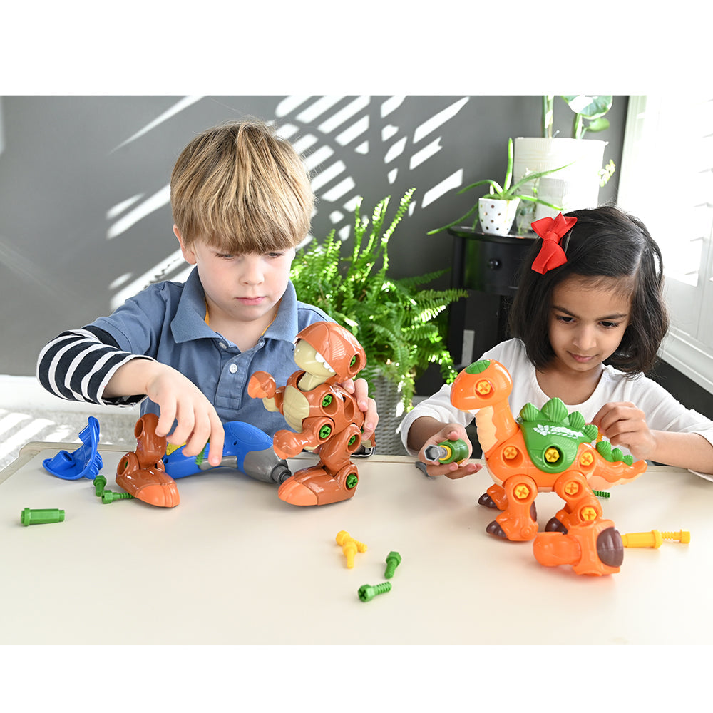 Two Kids Exploring Create-A-Dino Set
