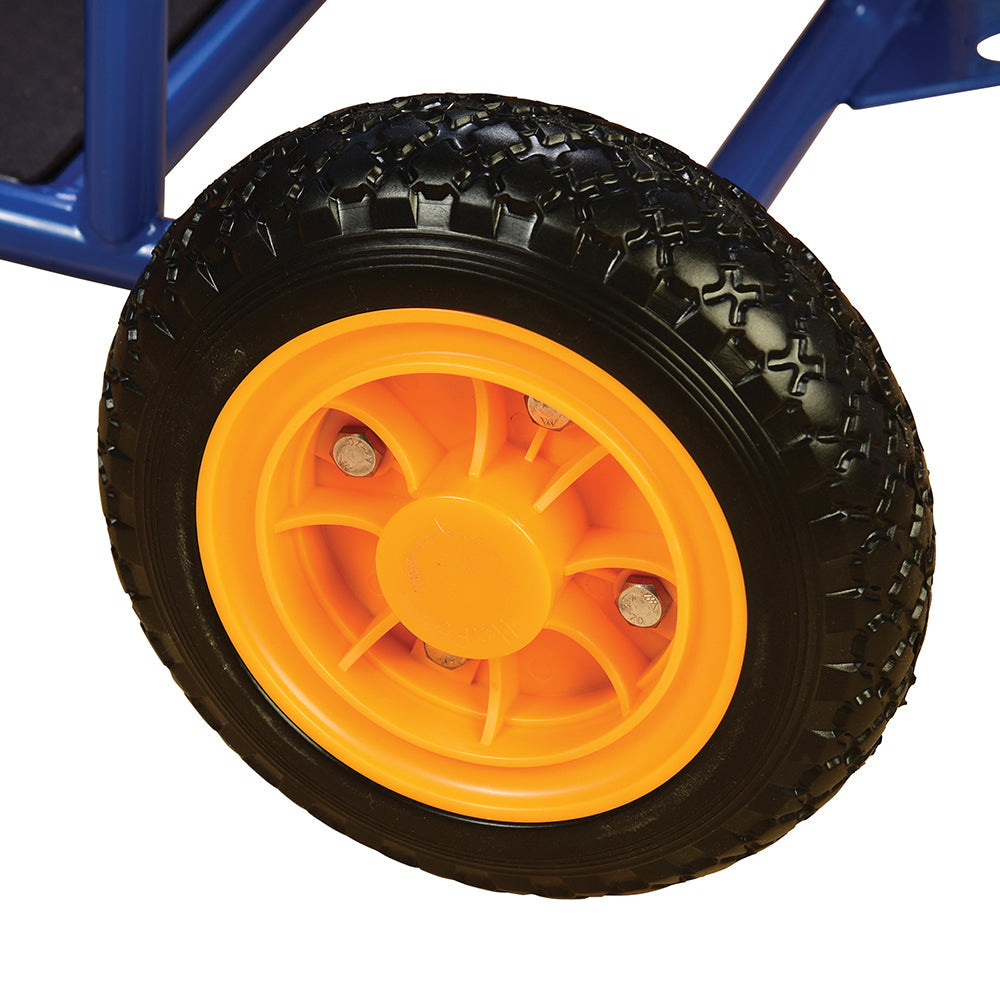 close-up of trike's tire on white background