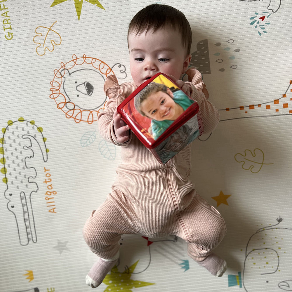 Easy-To-Grasp Stacking Blocks with Photo Pockets