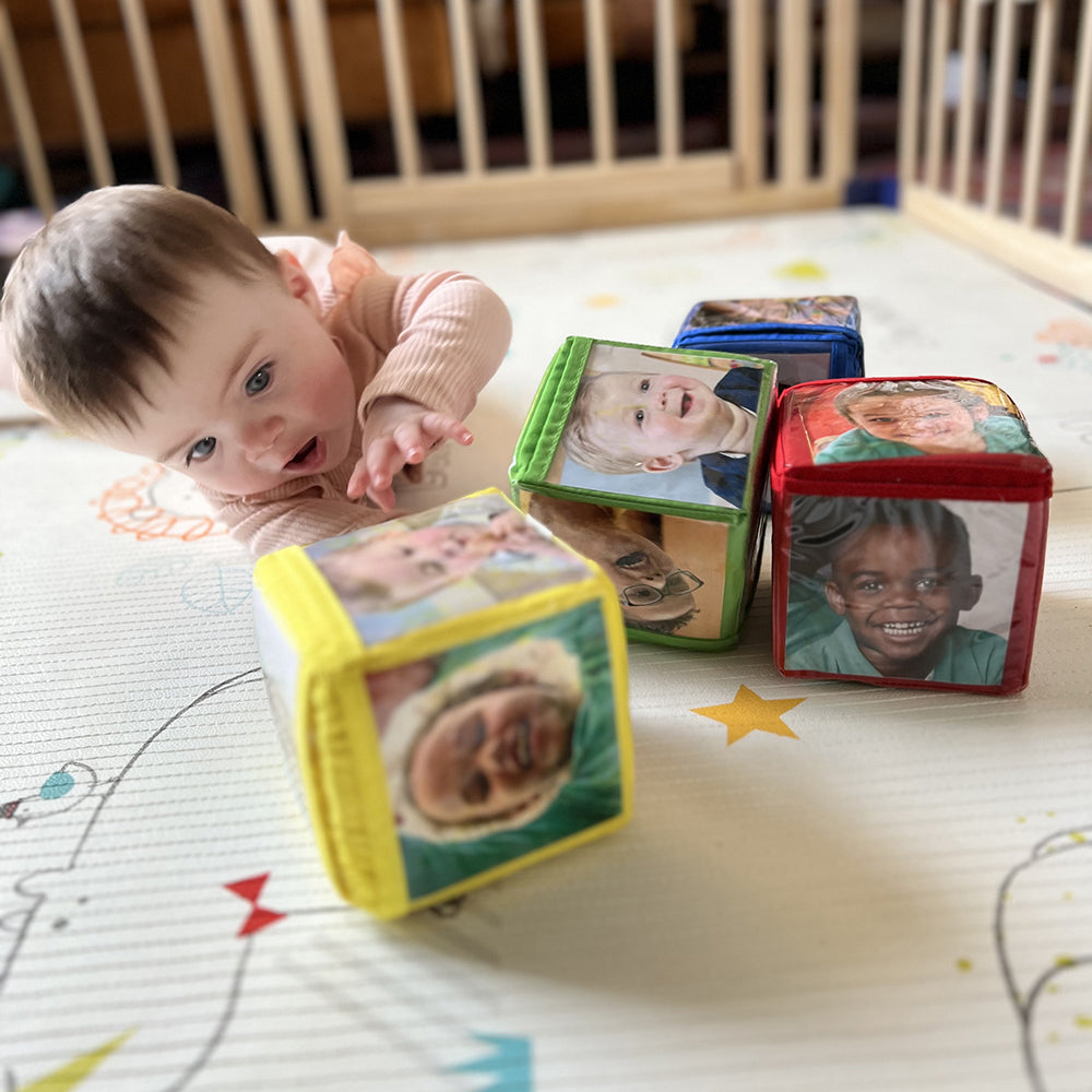 Baby Crawling Towards Stacking Blocks with Photo Pockets