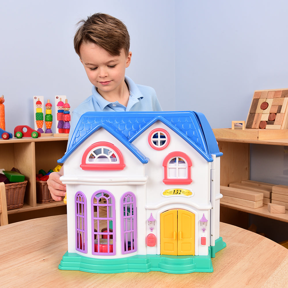 Overall View of Closed Happy Home Take-Along Doll House in the Classroom
