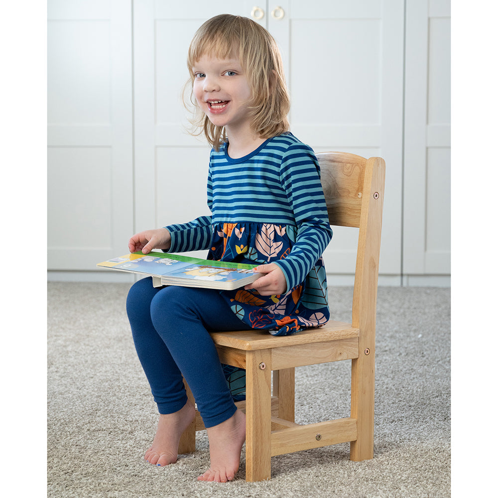 Child Seated in 10" Toddler Classic Rubberwood Chair with High Backrest
