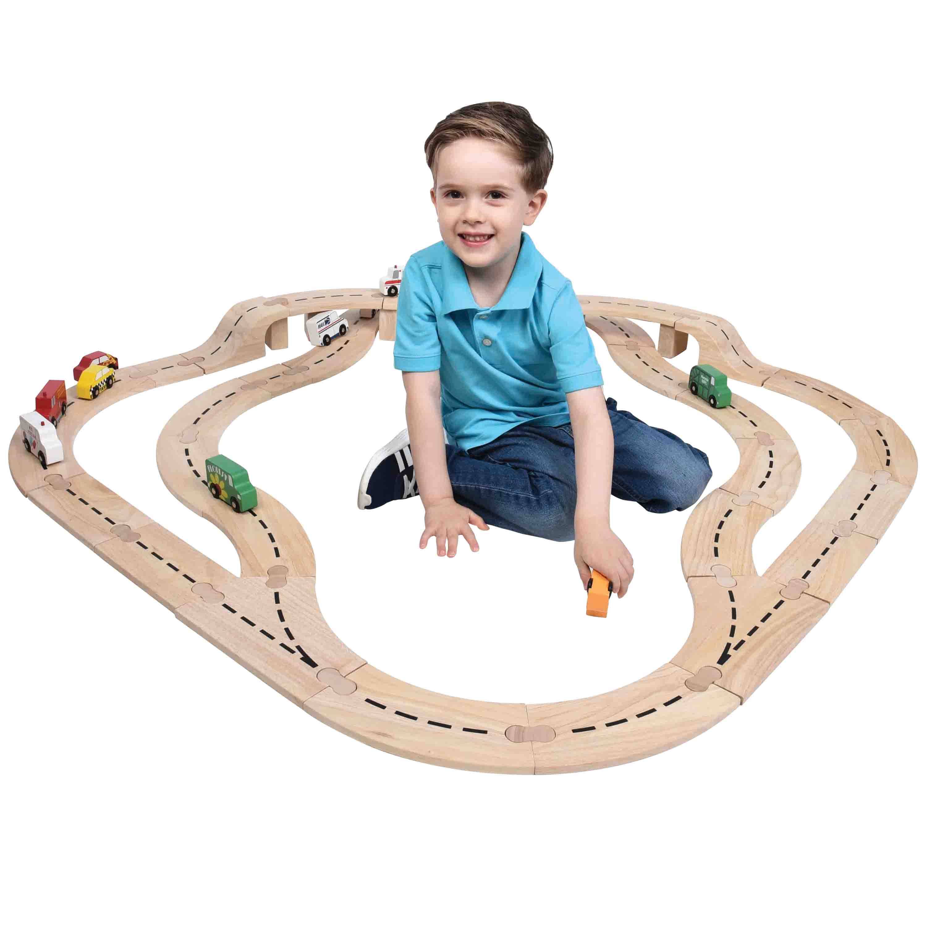 10-Piece Wooden Community Vehicle Set on a Wooden Track Set