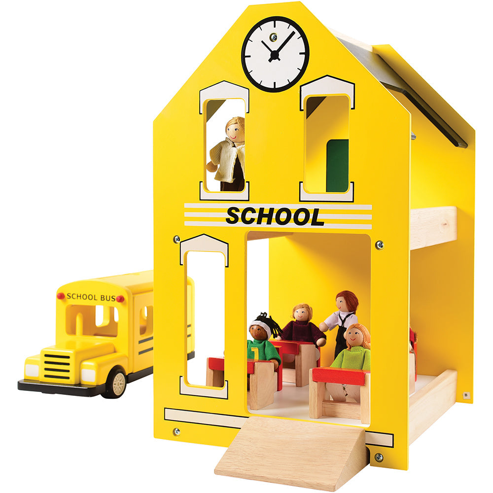 Wooden School House with Dolls