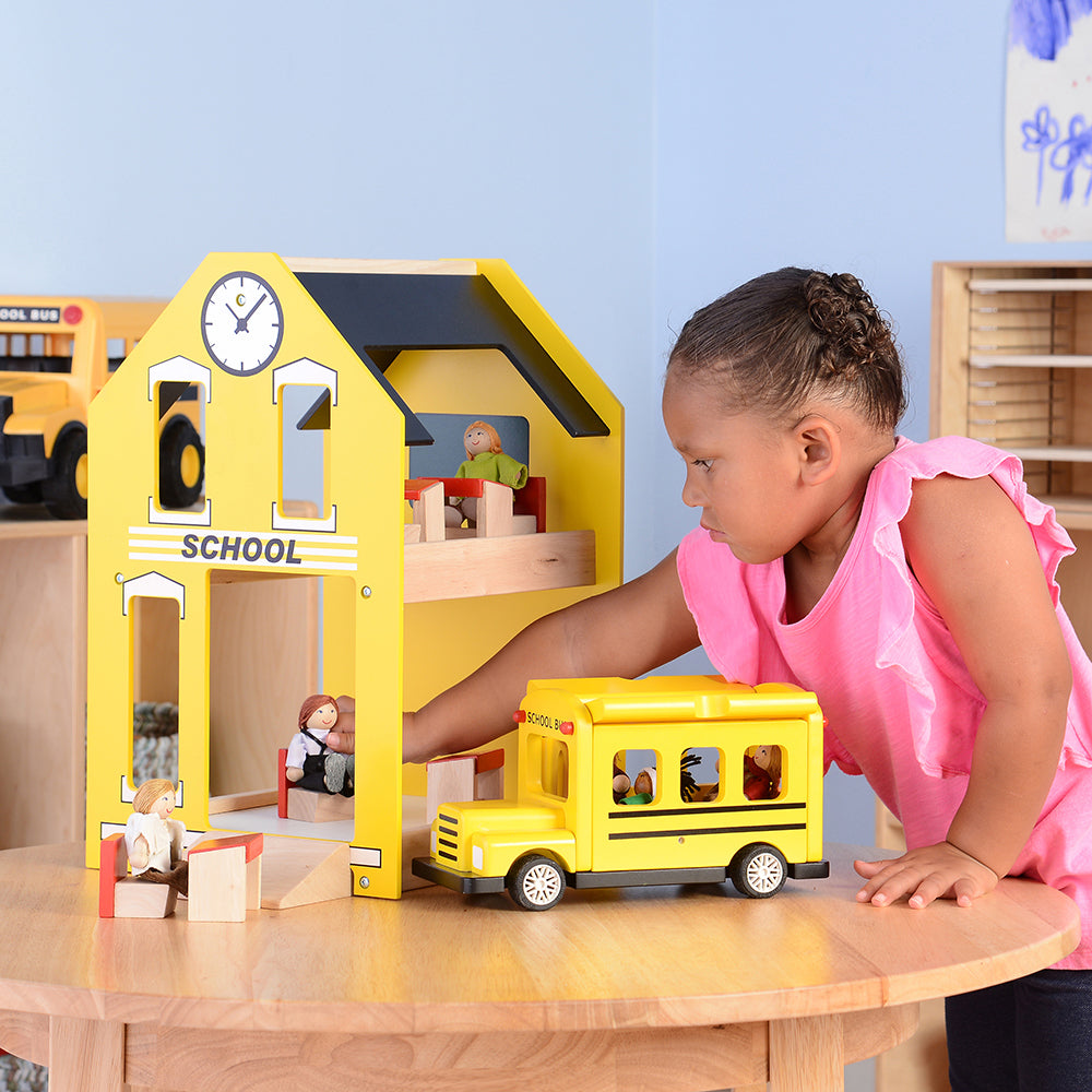 Realistic Pretend Play with Let's Play School Wooden Playset