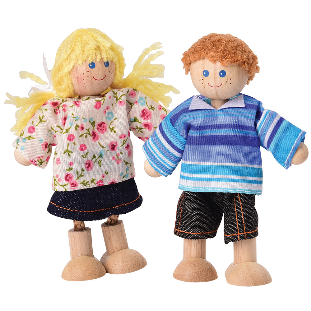 Posable Light Skin Family Wooden Daughter & Son Dolls