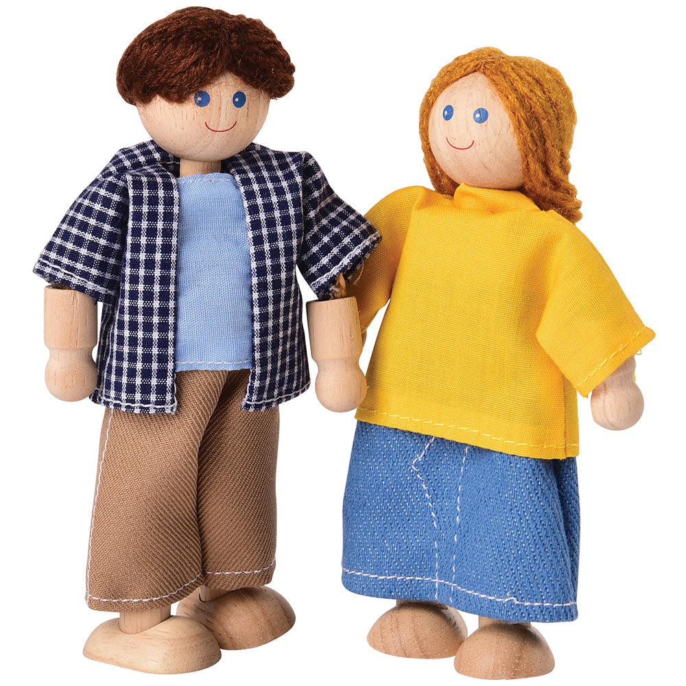 Posable Light Skin Family Wooden Mom & Dad Dolls