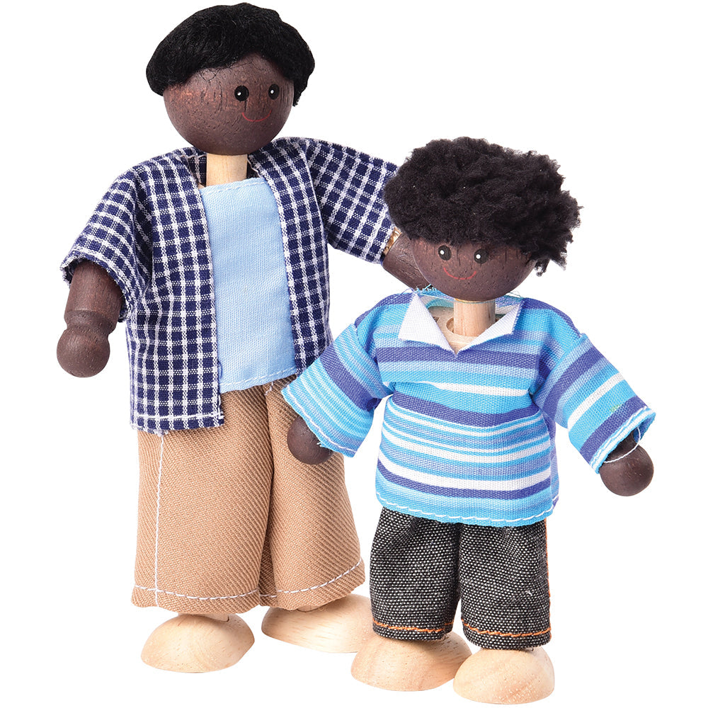 Posable Dark Skin Family Wooden Father & Son Dolls
