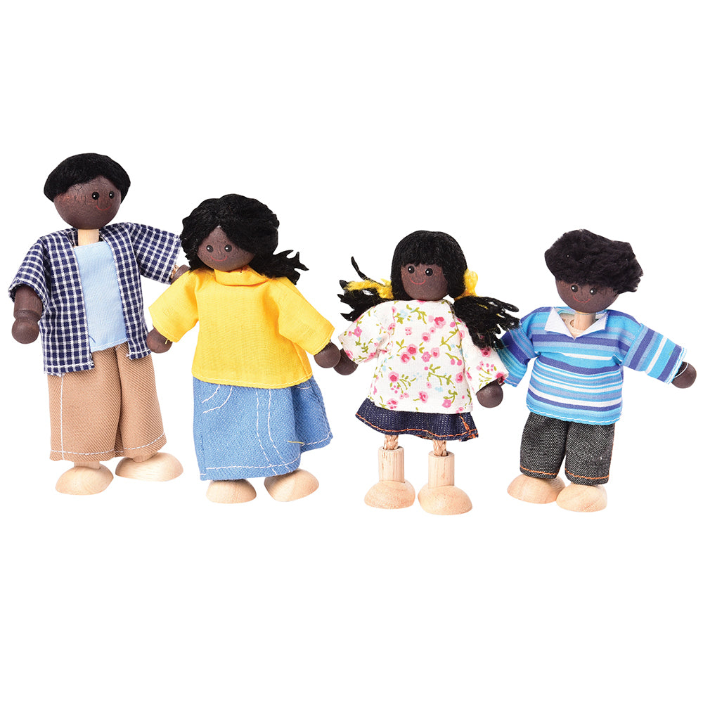 Posable Dark Skin Family Wooden Dolls | 4 Piece Set