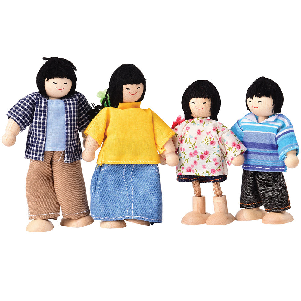 Posable Asian Family Wooden Dolls | 4 Piece Set