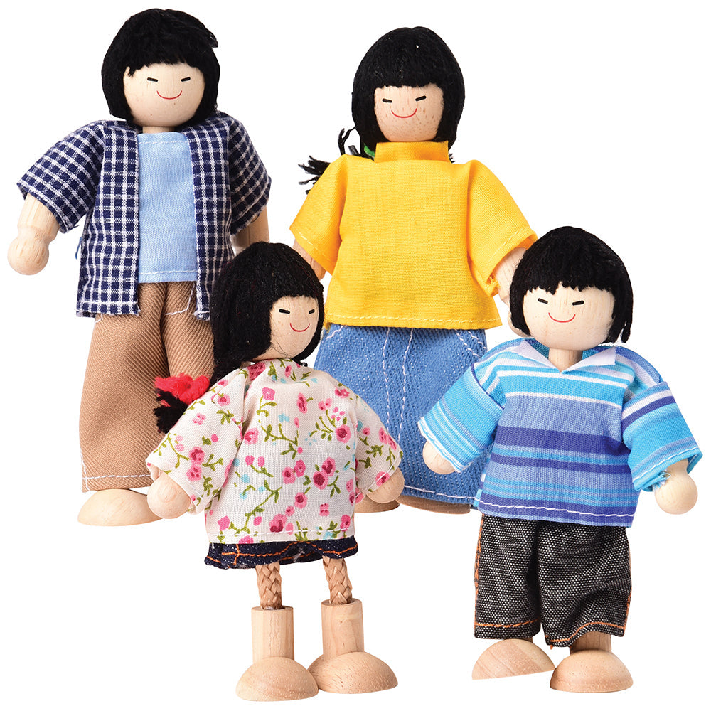 Posable Asian Family Wooden Dolls | 4 Piece Set
