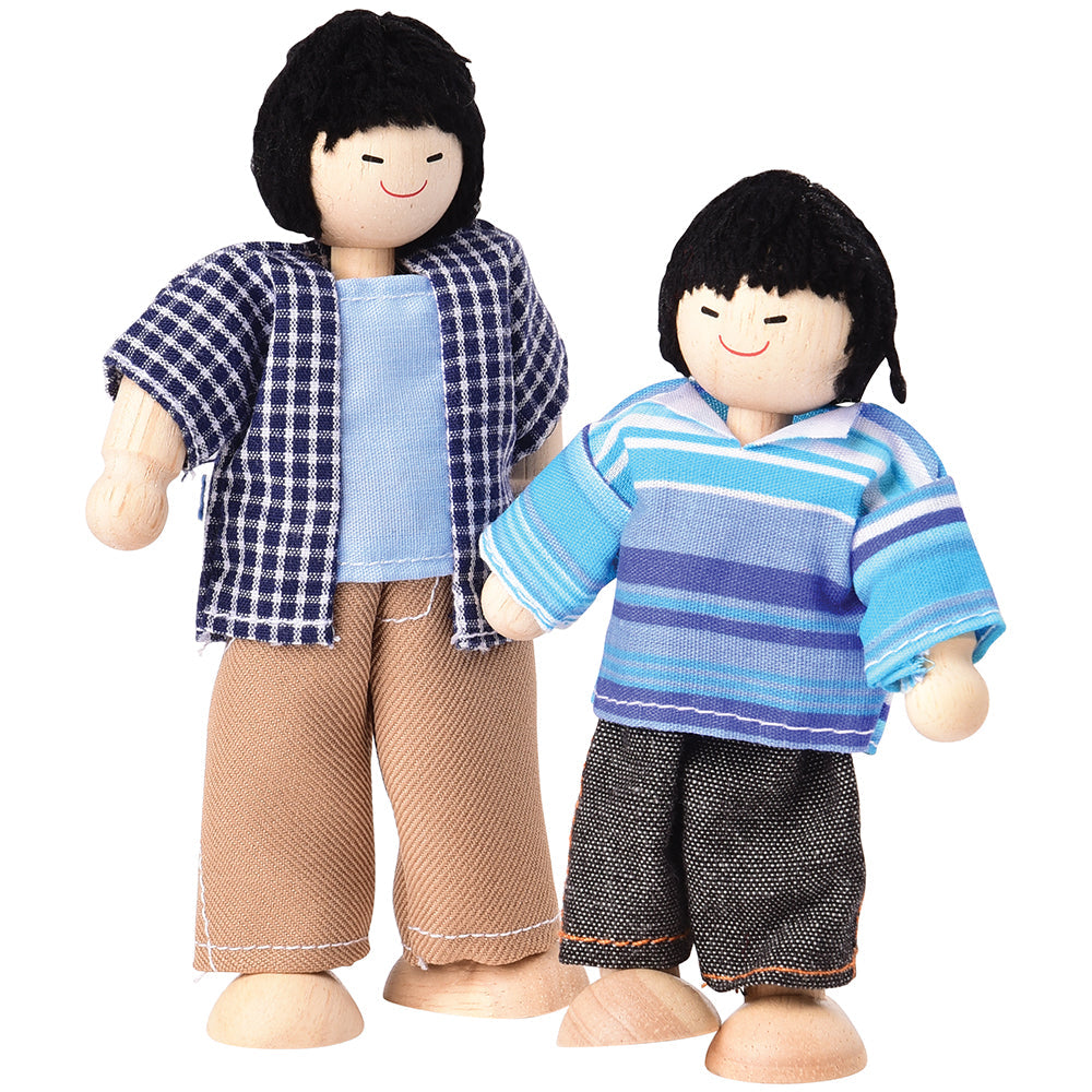 Posable Asian Family Wooden Father & Son Dolls