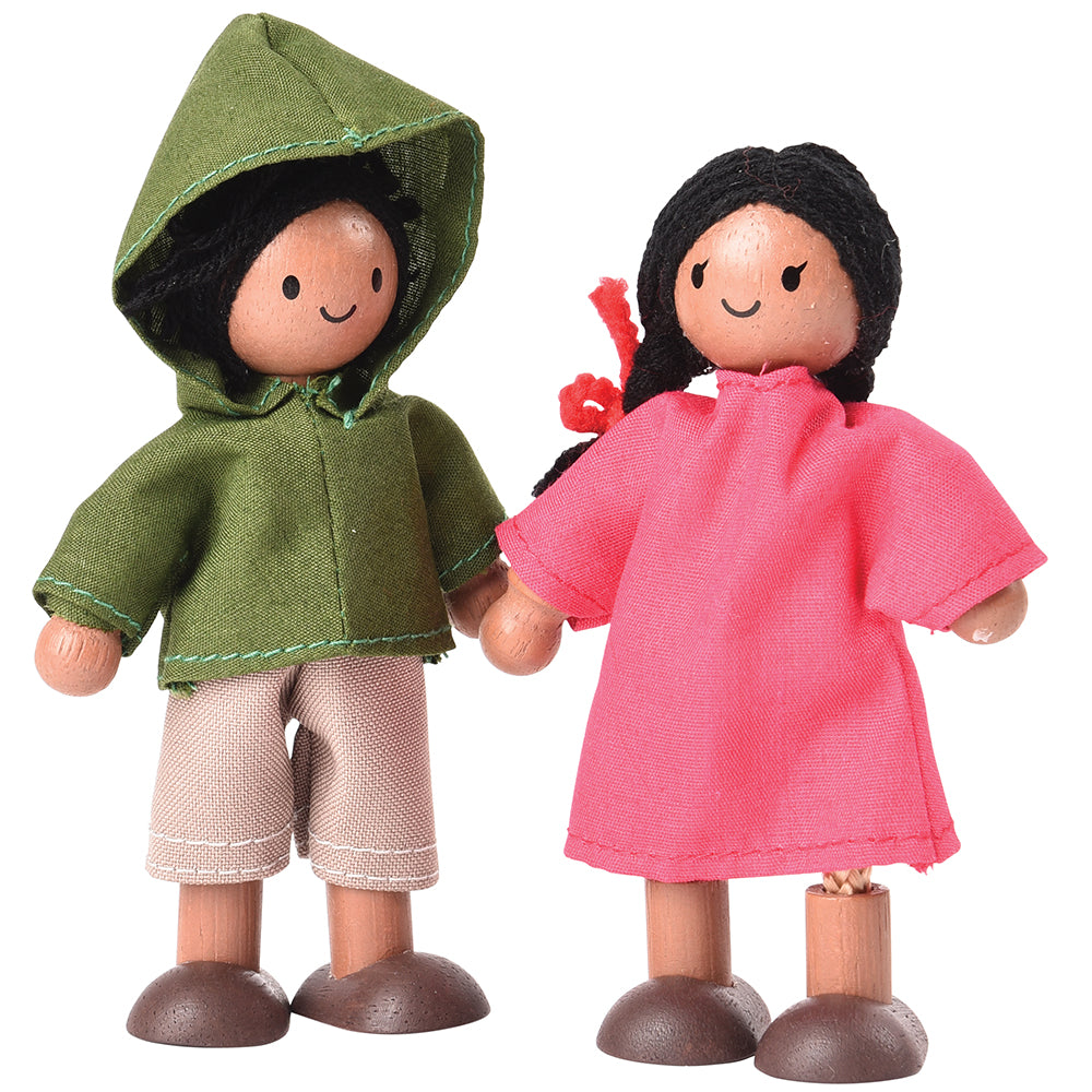 Posable Hispanic Family Wooden Son & Daughter Dolls