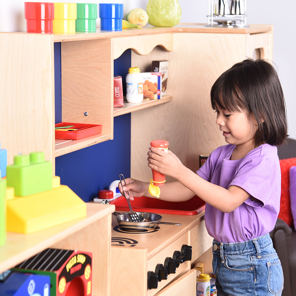 Pretend Play Cooking in Five-In-One Toy Kitchen