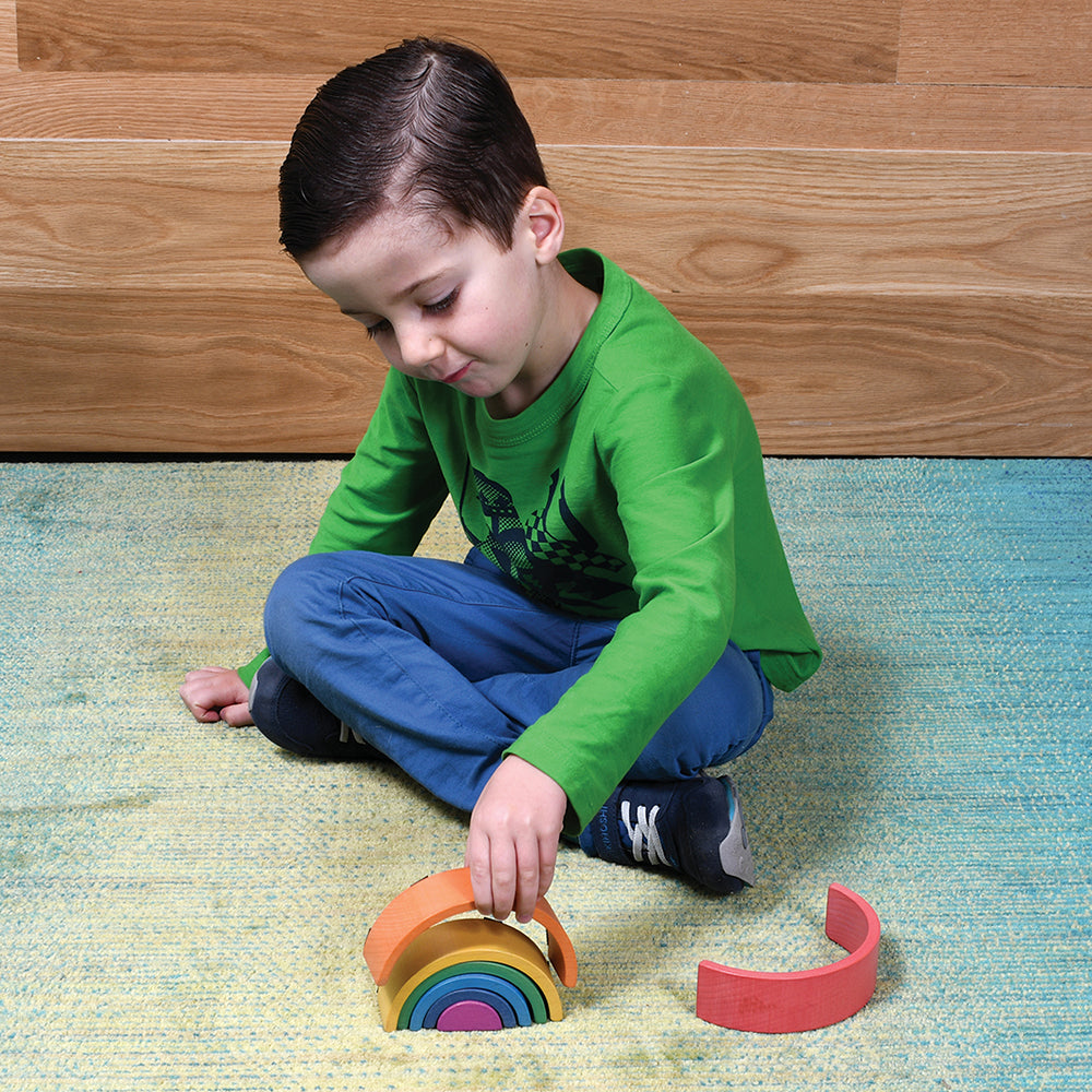 Exploring Color and Size with Wooden Rainbow Architect Arches