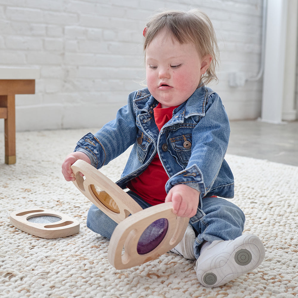 Child Using Easy-Grip Glitter Sensory Panels | Set of 3
