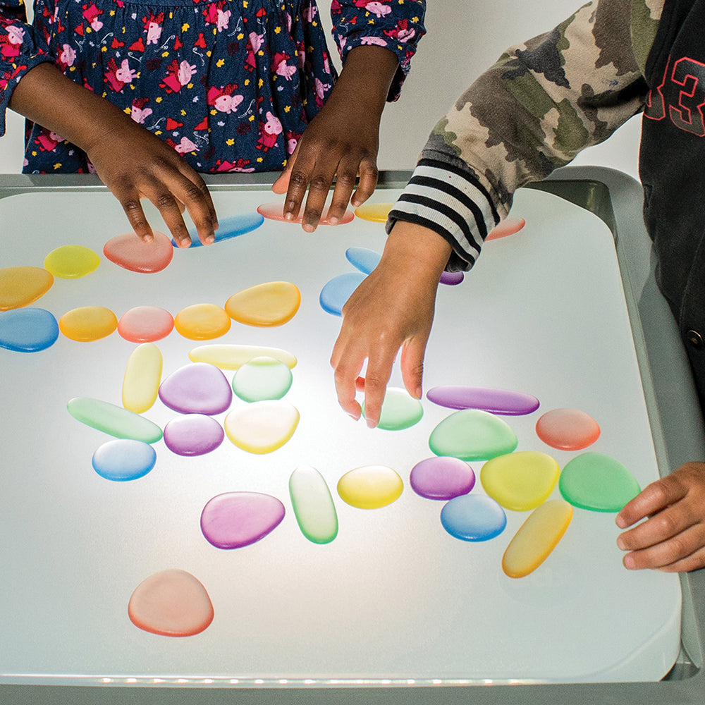 Using Translucent Rainbow Pebbles on a Light Table