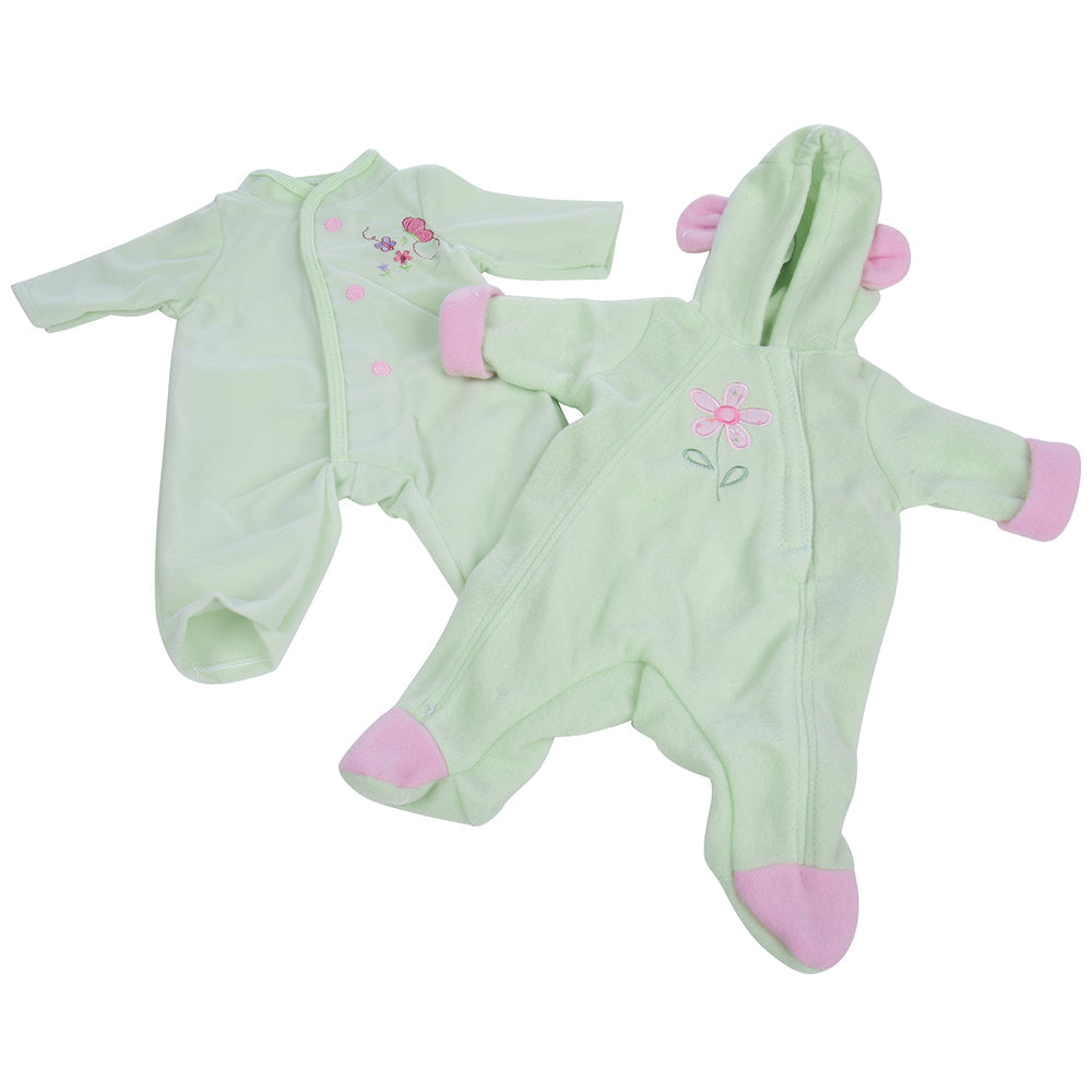 Two 1-Piece Light Green Baby Doll Outfits