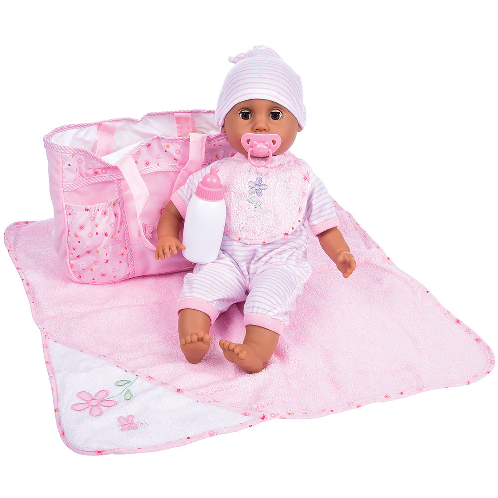 Dark Skin 16" Baby Doll with Diaper Bag & Blanket
