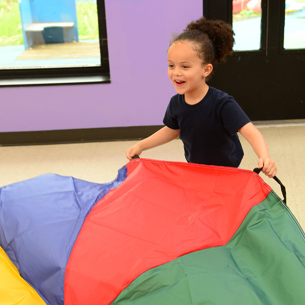 Kid Using Handles on 6 FT Parachute in Classroom