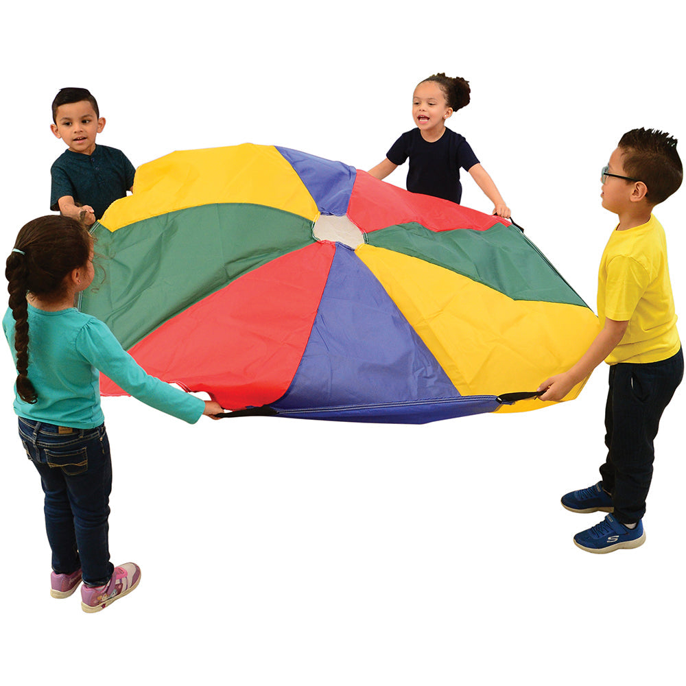 12 Ft "No Rip" Kids Parachute | Multicolor Durable Nylon with Handles & Storage Bag