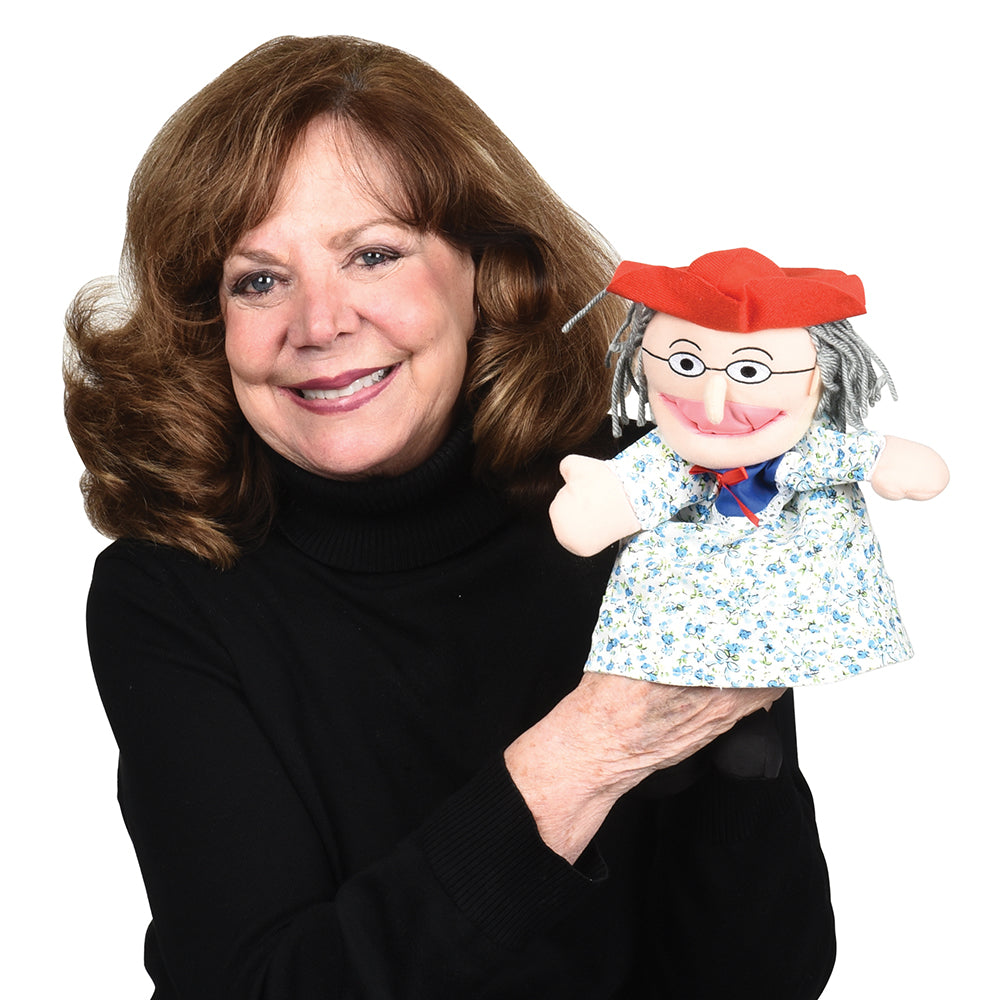 Older Adult Woman with Old Lady Hand Puppet