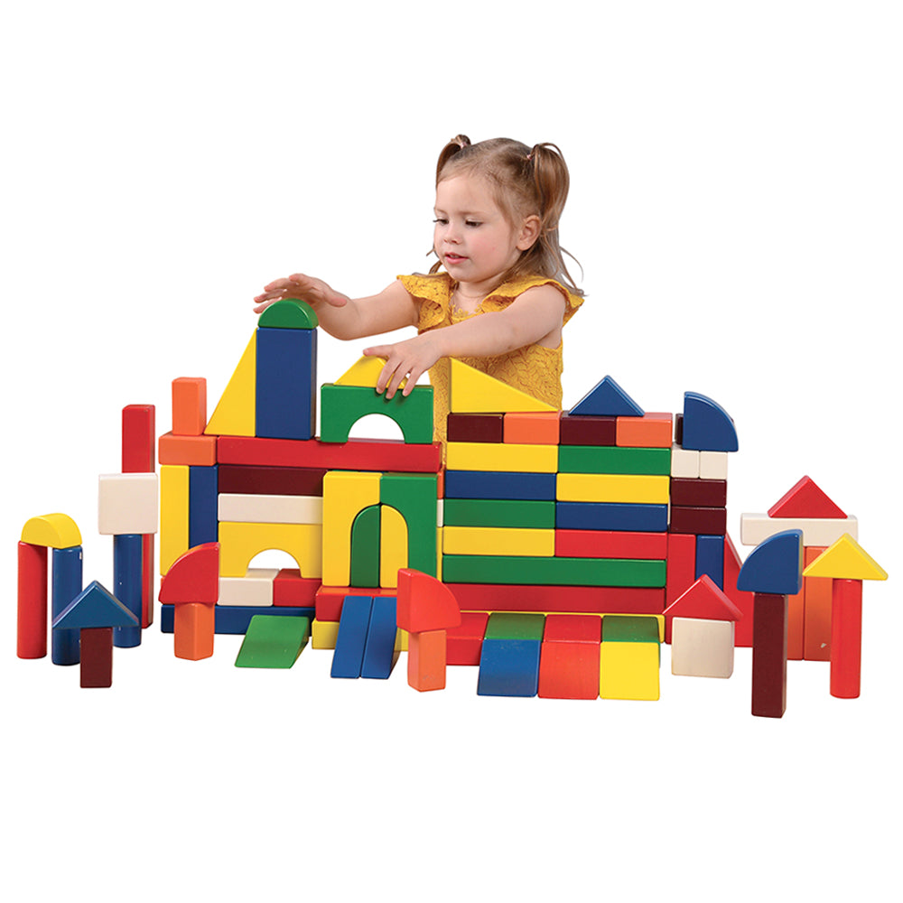 Multi-Colored Hardwood Unit Blocks Set | 82-Piece Building Blocks with 13 Shapes