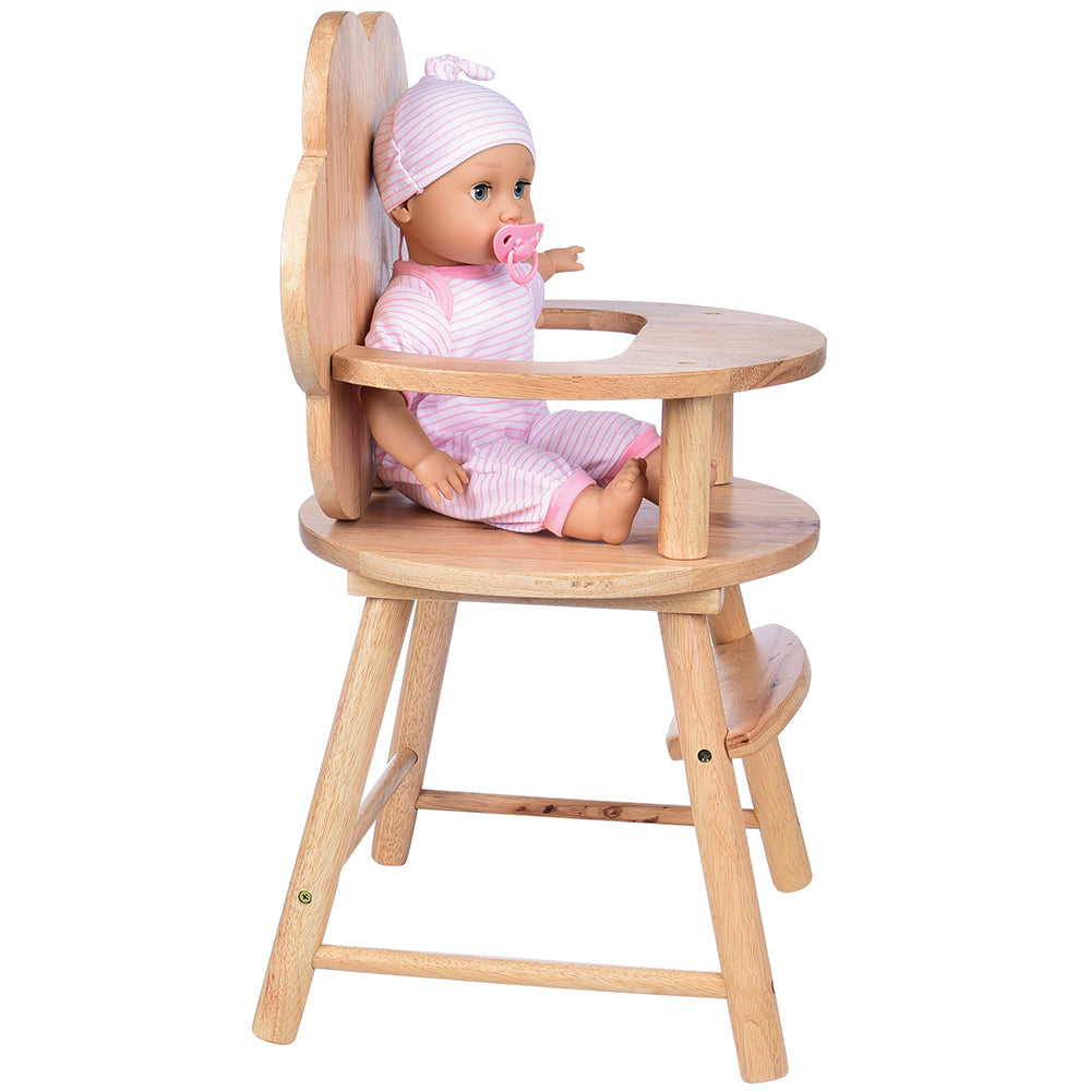 Side View of Hardwood Doll High Chair with Scalloped Back